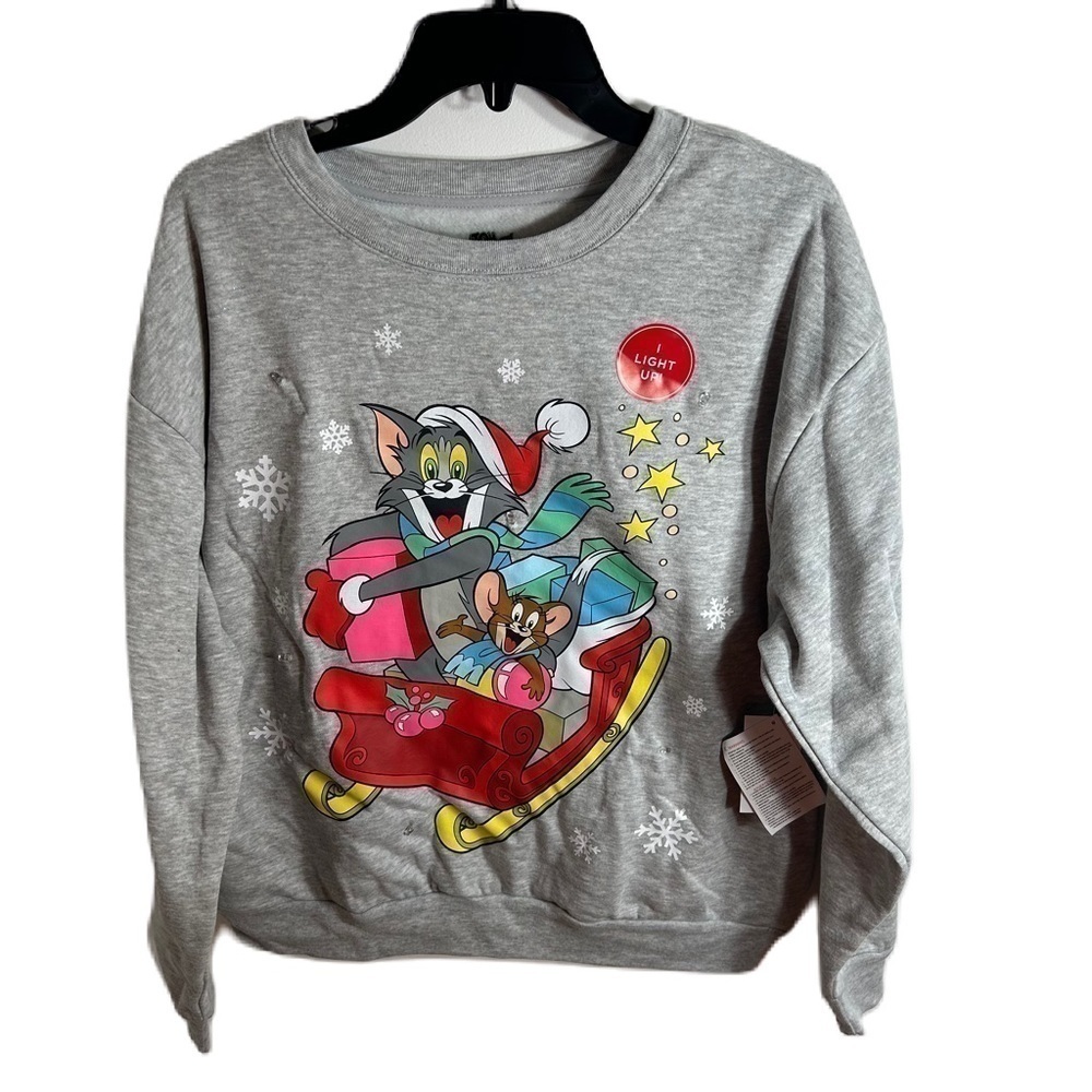 Tom & Jerry Light Up Christmas Sweatshirt XL Gray NWT Women’s Holiday